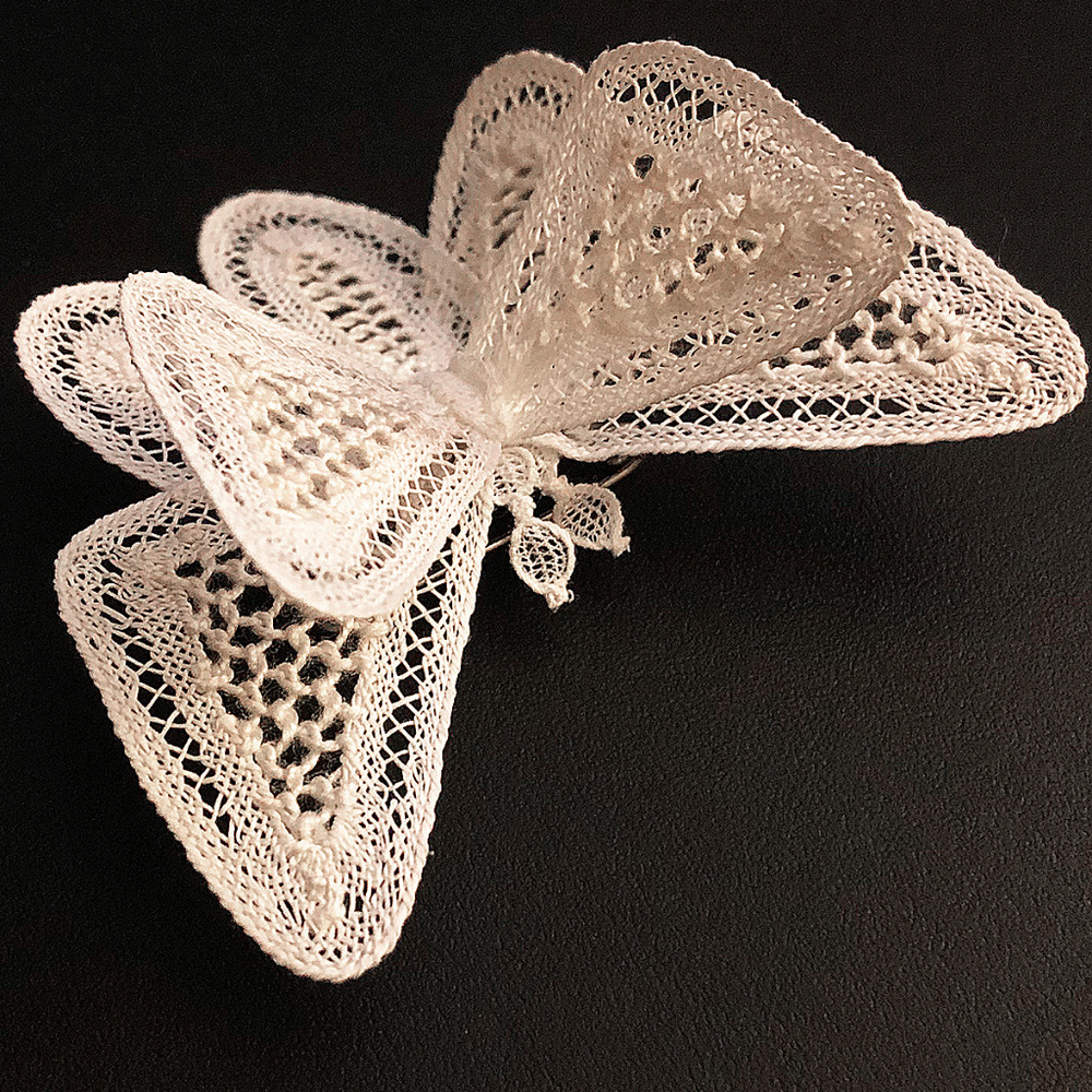 Belgian Flemish lace from Bruges.Butterfly brooche